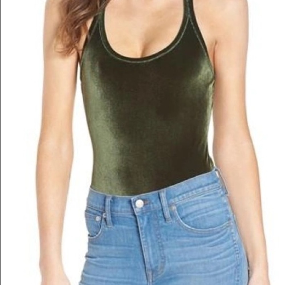 Green Madewell racer back velvet thong bodysuit